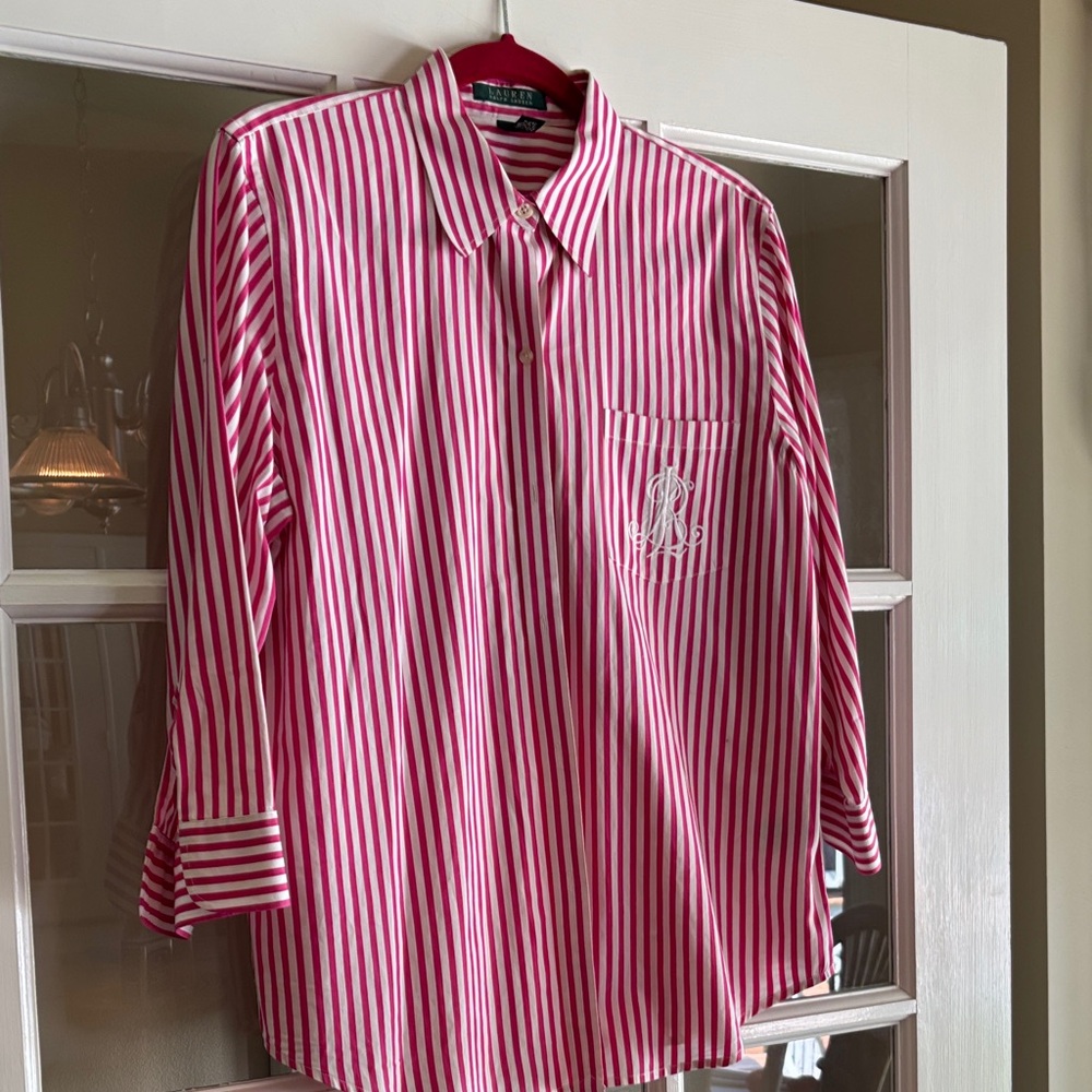 Lauren Pink and White Striped Ladies Blouse